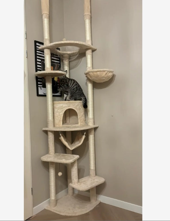 Verstelbare Plafondhoge Kattentoren – Klimboom met Krabpalen en Hangmat