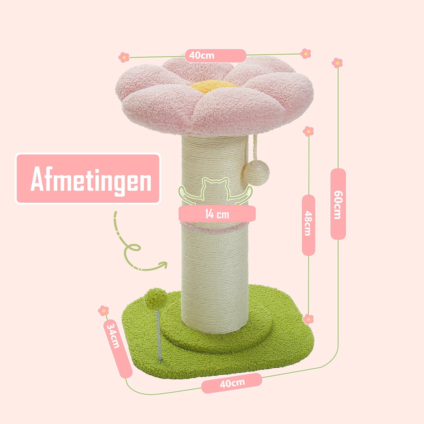 Bloemen Krabpaal met Verwijderbaar Kattenbed & Speelballen